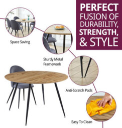 Hallowood Furniture Cullompton Large Round Dining Table, Light Oak Effect Top (120Cm), With 6 Grey Fabric Curved Back Chairs - thumbnail 2