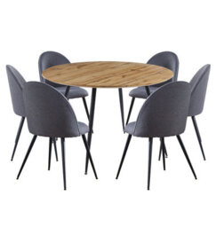 Hallowood Furniture Cullompton Large Round Dining Table, Light Oak Effect Top (120Cm), With 6 Grey Fabric Curved Back Chairs - thumbnail 8