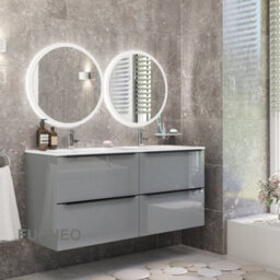 Furneo Bathroom Vanity Unit Floating Storage Basin Gloss Grey 4-Drawer 120Cm With Matt Black Handle - thumbnail 1