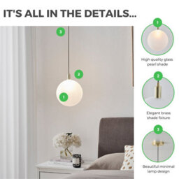 Furniturebox Uk Martha Brass Pendant Light With Frosted Glass Globe - thumbnail 2