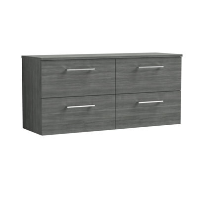 Balterley Bramshall Modern Bathroom 1200mm Wall Hung 4 Soft Close Drawer Vanity Unit With Worktop, 557 X 1205 X 390mm, Anthracite - image 1