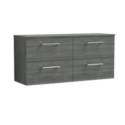 Balterley Bramshall Modern Bathroom 1200mm Wall Hung 4 Soft Close Drawer Vanity Unit With Worktop, 557 X 1205 X 390mm, Anthracite - thumbnail 1