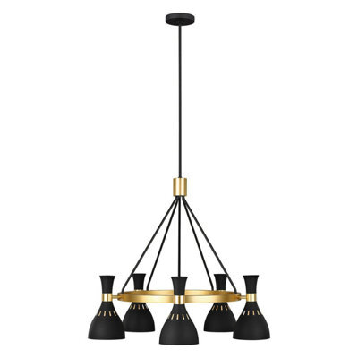Elegant 5 Bulb Chandelier In Midnight Black And Burnished Brass - Led E27 60W - image 1