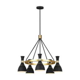 Elegant 5 Bulb Chandelier In Midnight Black And Burnished Brass - Led E27 60W - thumbnail 2