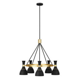 Elegant 5 Bulb Chandelier In Midnight Black And Burnished Brass - Led E27 60W - thumbnail 1