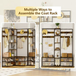 Fativo  3 In 1 Corner Hall Tree Coat Rack Stand With Bench Entryway Storage Shelf Hooks - thumbnail 6