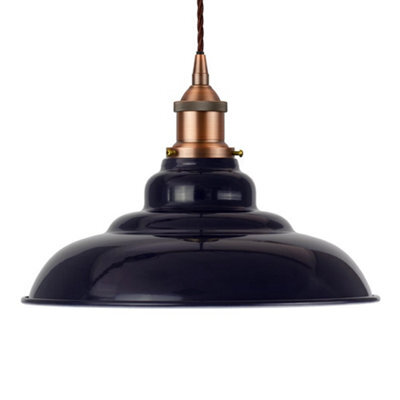 Navy Blue St Edmund's Painted Dome Pendant Light With Matt Antique Copper Lamp Holder And Brown Twisted Cable - Se Home - image 1
