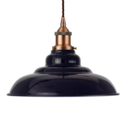 Navy Blue St Edmund's Painted Dome Pendant Light With Matt Antique Copper Lamp Holder And Brown Twisted Cable - Se Home - thumbnail 4