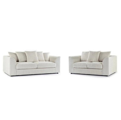 BlissFurniture Ltd Bliss Furniture Cream Jumbo Cord 3+2 Seater Sofa Set Scatter Back Cushions, Deep Foam Seats, Modern And Durable Design - image 1