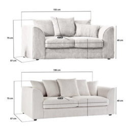 BlissFurniture Ltd Bliss Furniture Cream Jumbo Cord 3+2 Seater Sofa Set Scatter Back Cushions, Deep Foam Seats, Modern And Durable Design - thumbnail 2