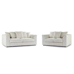 BlissFurniture Ltd Bliss Furniture Cream Jumbo Cord 3+2 Seater Sofa Set Scatter Back Cushions, Deep Foam Seats, Modern And Durable Design