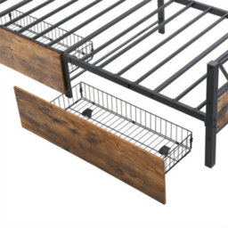 Abrihome 3Ft Single Metal Bed Frame (90X190Cm), Durable & Sturdy Iron Storage Bed With 2 Drawers, Multifunctional Design In Black & Wood - thumbnail 6