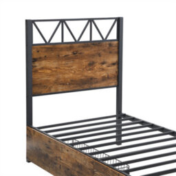 Abrihome 3Ft Single Metal Bed Frame (90X190Cm), Durable & Sturdy Iron Storage Bed With 2 Drawers, Multifunctional Design In Black & Wood - thumbnail 5