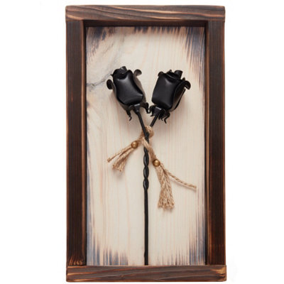 Novecrafto Mountable Wooden Frame With Black Forged Iron Roses - Ideal Iron Gifts For 6Th Anniversary - Wrought Iron And Wood Fusion For Her - image 1