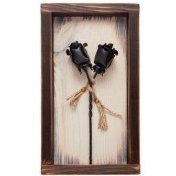 Novecrafto Mountable Wooden Frame With Black Forged Iron Roses - Ideal Iron Gifts For 6Th Anniversary - Wrought Iron And Wood Fusion For Her - thumbnail 1
