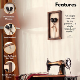 Novecrafto Mountable Wooden Frame With Black Forged Iron Roses - Ideal Iron Gifts For 6Th Anniversary - Wrought Iron And Wood Fusion For Her - thumbnail 2