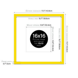 "16X16"" Yellow Picture Frame - 16X16"" Square Frame With 13X13"" Mount For 16X16""/13X13"" Pictures Art Deco Style Thin Edge, 1 Pack" - thumbnail 2