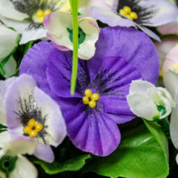 Primrose Artificial Pansy Flowers Rattan Hanging Basket Decoration Yellow Purple & White 25Cm - thumbnail 2