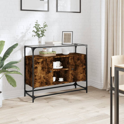 Berkfield Sideboard With Glass Top Smoked Oak 98X35X81 Cm Engineered Wood - image 1