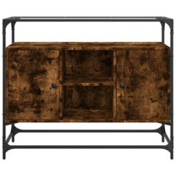 Berkfield Sideboard With Glass Top Smoked Oak 98X35X81 Cm Engineered Wood - thumbnail 4