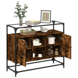 Berkfield Sideboard With Glass Top Smoked Oak 98X35X81 Cm Engineered Wood - thumbnail 3
