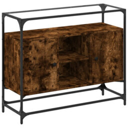 Berkfield Sideboard With Glass Top Smoked Oak 98X35X81 Cm Engineered Wood - thumbnail 2