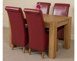 That's Furniture Kuba 125 X 80 Cm Chunky Oak Small Dining Table And 4 Chairs Dining Set With Montana Burgundy Leather Chairs - thumbnail 1