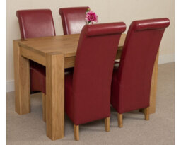 That's Furniture Kuba 125 X 80 Cm Chunky Oak Small Dining Table And 4 Chairs Dining Set With Montana Burgundy Leather Chairs - thumbnail 3
