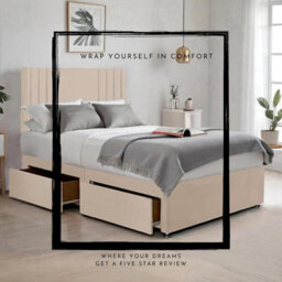 Cream Plush Sawana 4Ft6 Double Bed With 20 Inch Headboard With Mattress And 2Drawers - thumbnail 3