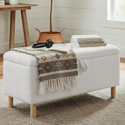 Colamy Large Ottoman Storage Box For 80 L, Wooden Bench With Anti-Slip Pads And Lift-Up Lid, Foot Stool Living Room, Bedroom