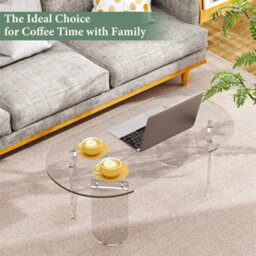 Durable Clear Acrylic Table Minimalist Living Room Coffee Table W/thick Tabletop - thumbnail 3