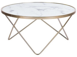 Beliani Marble Glass Coffee Table 80Cm Round With Gold Hairpin Legs - thumbnail 1