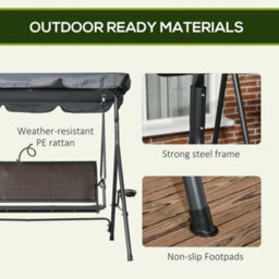 Outsunny 3 Seater Garden Swing Seat Bench W/ Adjustable Canopy, Dark Grey - thumbnail 6