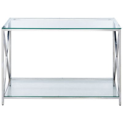 Wyld And Coco Modern Console Table With Transparent Tempered Glass Top And Polished Silver Stainless Steel Frame 120 X 40 Cm - image 1