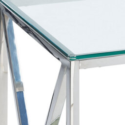 Wyld And Coco Modern Console Table With Transparent Tempered Glass Top And Polished Silver Stainless Steel Frame 120 X 40 Cm - thumbnail 5