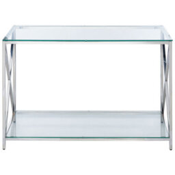 Wyld And Coco Modern Console Table With Transparent Tempered Glass Top And Polished Silver Stainless Steel Frame 120 X 40 Cm - thumbnail 1