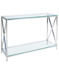 Wyld And Coco Modern Console Table With Transparent Tempered Glass Top And Polished Silver Stainless Steel Frame 120 X 40 Cm - thumbnail 3