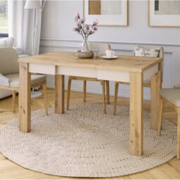 Heze Furniture Fonte 85 Modern Extending Dining Table - Artisan Oak & Beige - thumbnail 4