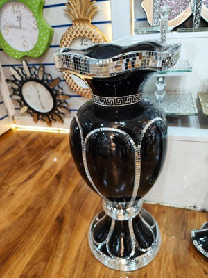 DEENZ Floor Vase Large 40X60Cm Crushed Diamond Crystal Sparkly Mirrored Black V051