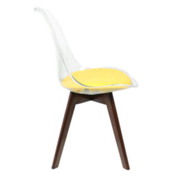 Fusion Living Soho Clear And Yellow Plastic Dining Chair With Squared Dark Wood Legs - thumbnail 6