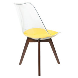 Fusion Living Soho Clear And Yellow Plastic Dining Chair With Squared Dark Wood Legs - thumbnail 5