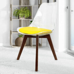 Fusion Living Soho Clear And Yellow Plastic Dining Chair With Squared Dark Wood Legs - thumbnail 2