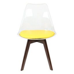 Fusion Living Soho Clear And Yellow Plastic Dining Chair With Squared Dark Wood Legs - thumbnail 7