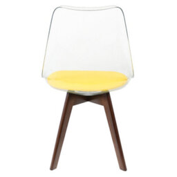 Fusion Living Soho Clear And Yellow Plastic Dining Chair With Squared Dark Wood Legs - thumbnail 4