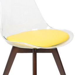Fusion Living Soho Clear And Yellow Plastic Dining Chair With Squared Dark Wood Legs - thumbnail 3
