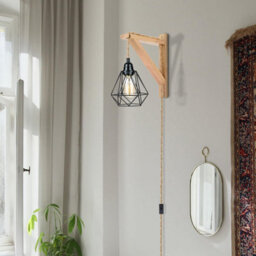 " Vintage Wall Light, 2 Pack Wooden Wall Light Sconce Indoor Light With Plug-In And Long Hemp Rope Cable Wall Light Fixtures E27" - thumbnail 2