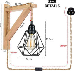 " Vintage Wall Light, 2 Pack Wooden Wall Light Sconce Indoor Light With Plug-In And Long Hemp Rope Cable Wall Light Fixtures E27" - thumbnail 3