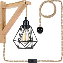 " Vintage Wall Light, 2 Pack Wooden Wall Light Sconce Indoor Light With Plug-In And Long Hemp Rope Cable Wall Light Fixtures E27" - thumbnail 7