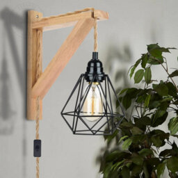 " Vintage Wall Light, 2 Pack Wooden Wall Light Sconce Indoor Light With Plug-In And Long Hemp Rope Cable Wall Light Fixtures E27" - thumbnail 5