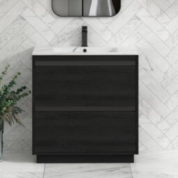 Royal Bathrooms Orion 800mm Floor Standing Bathroom Vanity Unit 2 Drawer Hale Black With Carrara White Basin & Chrome Accent Trim